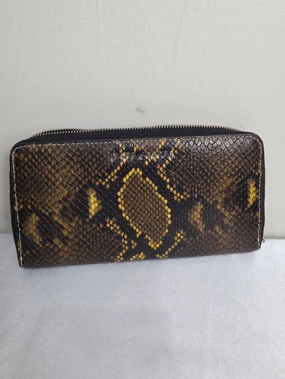 Marc Jacobs Brown and Yellow Snake-Print Zip Wallet